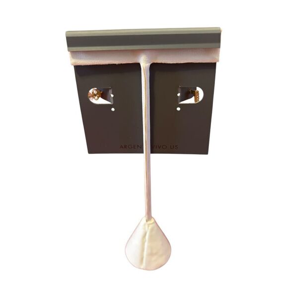 Argento Vivo Sterling Silver 14 KT Gold Plated Square Earrings w/Pave Crystals. - Picture 5 of 6